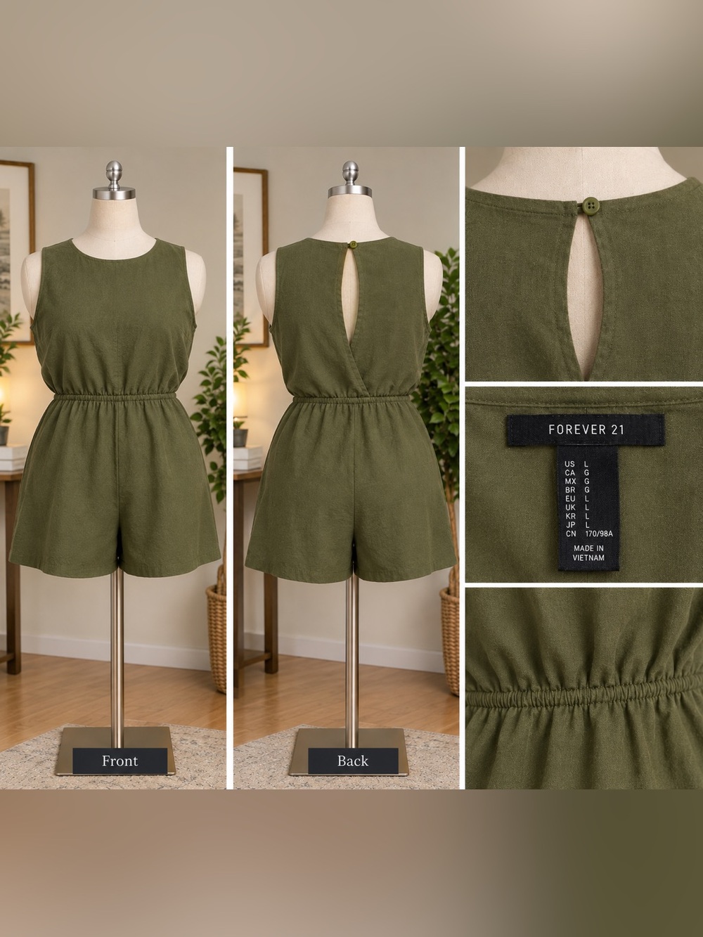 Forever 21 Olive Green Sleeveless Keyhole Romper